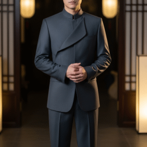 Midnight Asymmetric Mandarin Suit Set