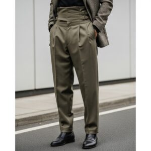 High-Waisted Double-Buckle Pleated Trousers