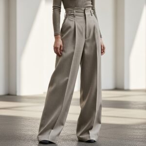 High-Waisted Wide-Leg Pleated Trousers